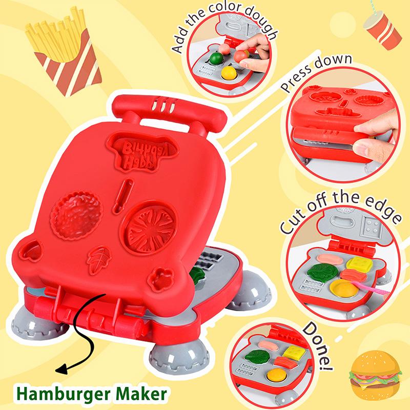 Crelloci 3 in 1 Deluxe Dough Kitchen Creations Set, Ice Cream Noodle Hamburger Maker Machine, Dough Tools Kit for Kids Ages 3+ 3-in-1 Color air dry Play Doh