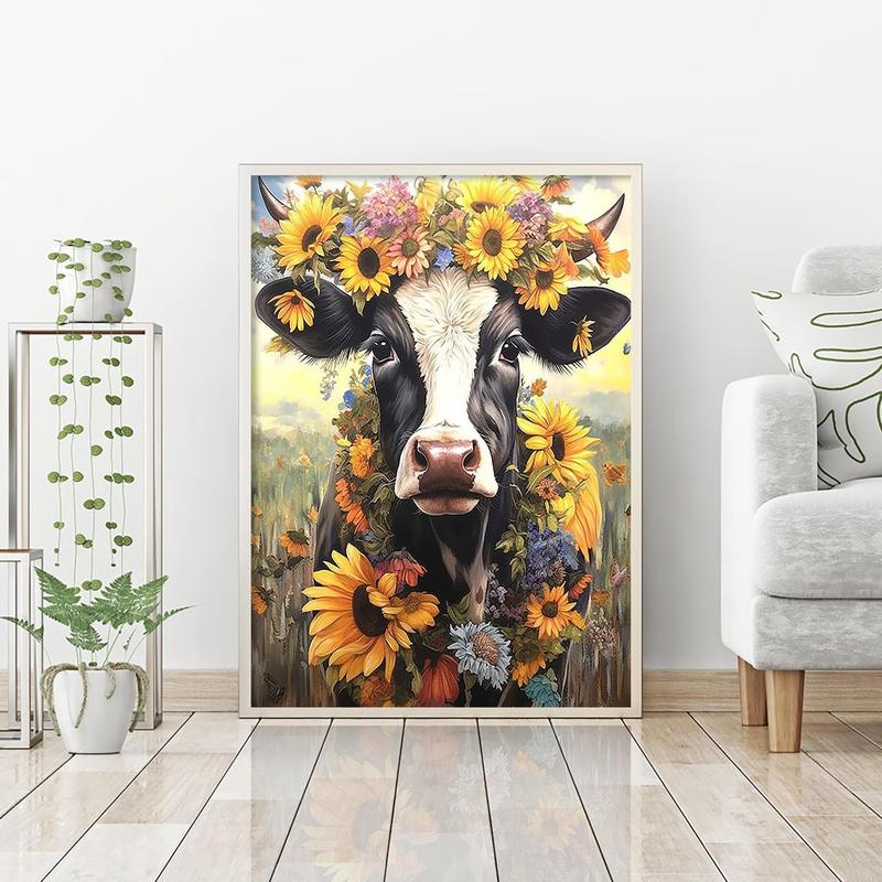 5D Cow Diamond Painting for Adults,Sunflowers Diamond Art Kits for Adults,DIY Round Full Drill Diamond Dots,Diamond Painting Kits for Adults,Crystal Art Flowers for Home Decor 12x16inch