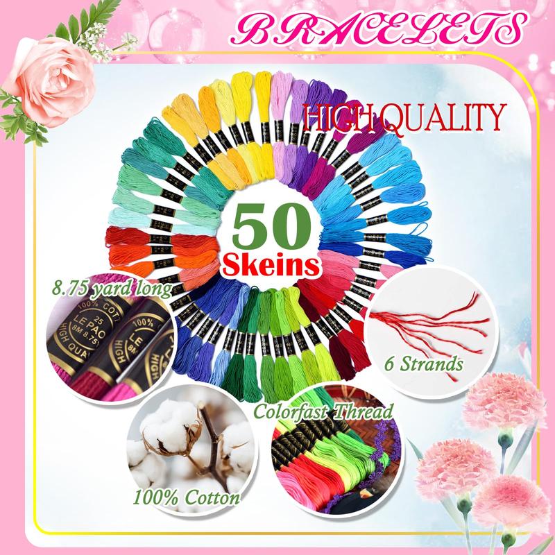 Embroidery Floss Rainbow Color 50 Skeins Per Pack Cross Stitch Threads Friendship Bracelets Floss Crafts Floss