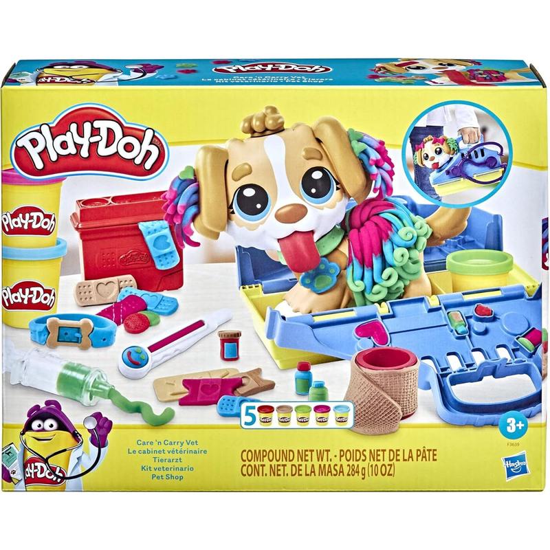 Play-Doh Care 'n Carry Vet Playset for Kids 3 Years and Up with Toy Dog, Storage, 10 Tools, and 5 Modeling Compound Colors, Non-Toxic