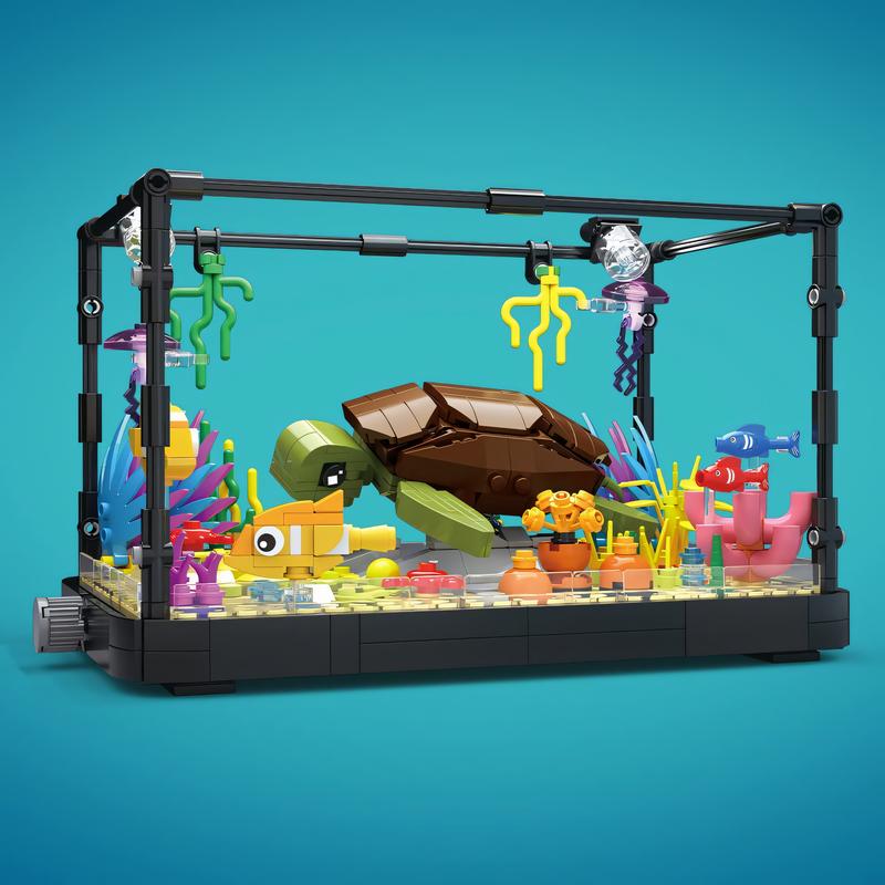 Nidonu-Fish Tank Building Block Set with Light，Aquarium，Marine Turtle, Building Block Toy for Kids 8+, Gift, Home Decor construction pvc free