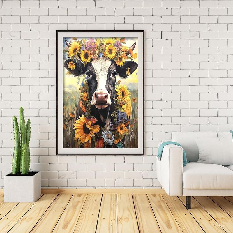 5D Cow Diamond Painting for Adults,Sunflowers Diamond Art Kits for Adults,DIY Round Full Drill Diamond Dots,Diamond Painting Kits for Adults,Crystal Art Flowers for Home Decor 12x16inch