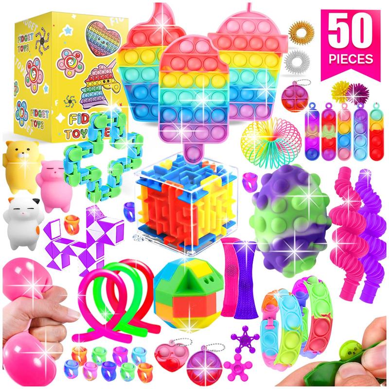 Fidget Toys, 50 Pack Sensory Toy Set Bulk Stocking Stuffers Carnival Treasure Box Classroom Prizes Gifts Party Favors for Kids Adults Boys Girls