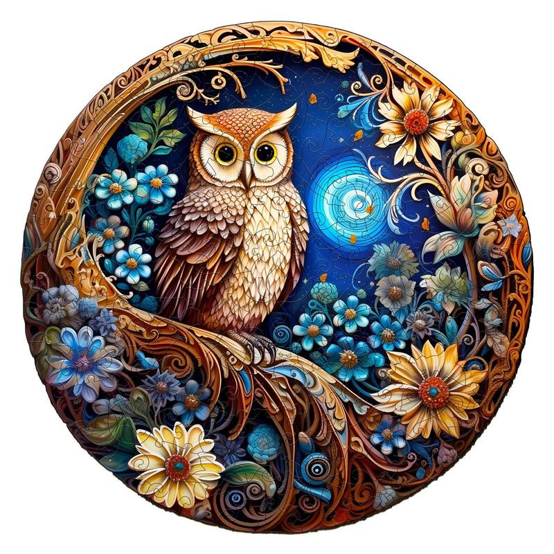 Moonlight Owl Wooden Jigsaw Puzzle - Educational Toy for Children and Adults