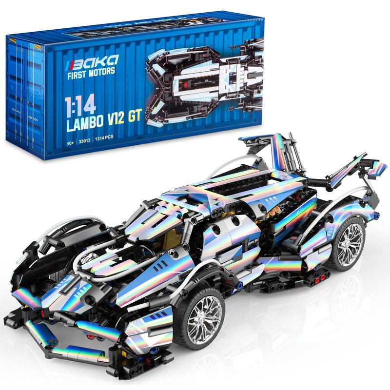 BAKA Cars Toys Building Set for Boys Aged 10+ - 1:14 LANBO V12 Building Car Toy for Back to School, 1314 Pieces Sports Car Toys for Kids, Teens and Adults