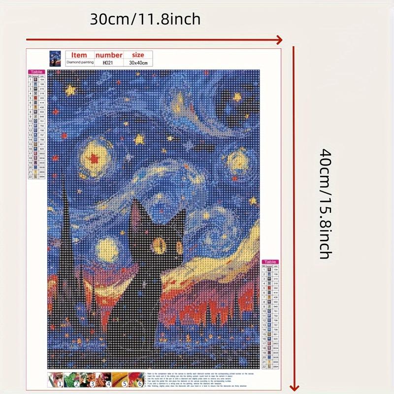 1 COUNT Exquisite Diamond Painting Kit - DIY Handmade Canvas Wall Art with Sparkling Diamonds, Starry Sky Black Cat Design, Relaxing Home Decor, Creativity Unleashed