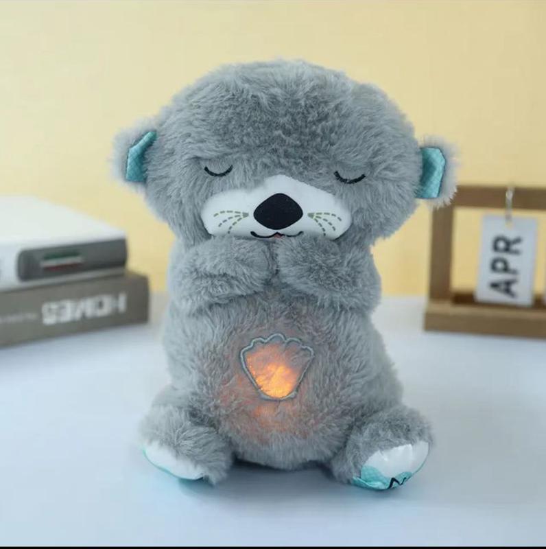 Soothe Snuggle Otter Plush toy, Soothing Breathing Puppy Stuffed Animal for Anxiety Adults and Kids, Sleeping Dog Plushies with Realistic Breathing Motion and Lights Music