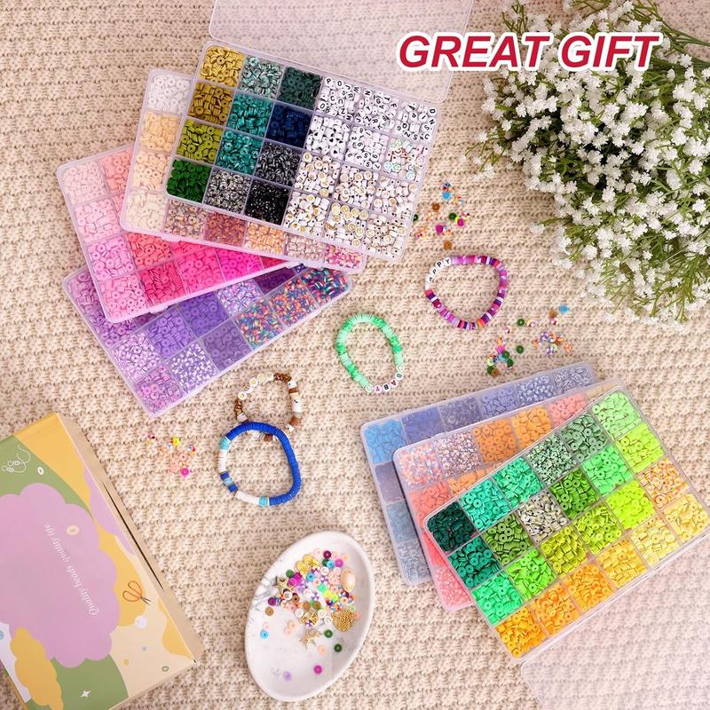 15600 count Clay Beads Bracelet Making Kit, 156 Colors Polymer Beads Spacer Heishi Beads, Flat Preppy Beads for  Making Kit with Charms, DIY Crafts Gift