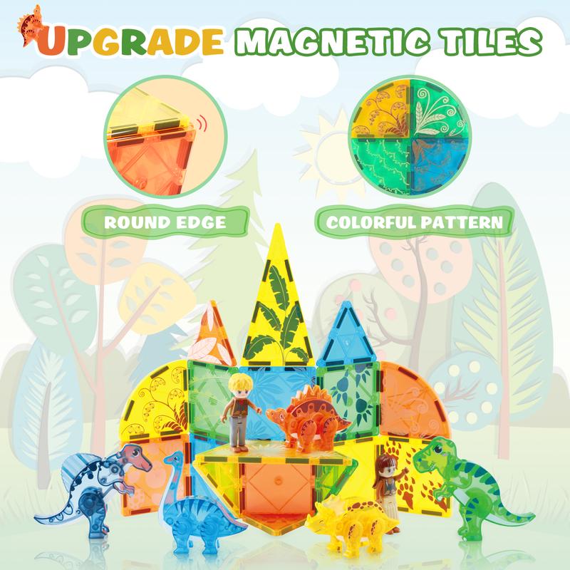 Dinosaur Magnetic Tiles,Animals Magnet Building Blocks Toys Dino World,3D STEM Educational Magnetic Tiles for Boys Girls kids,Christmas gifts