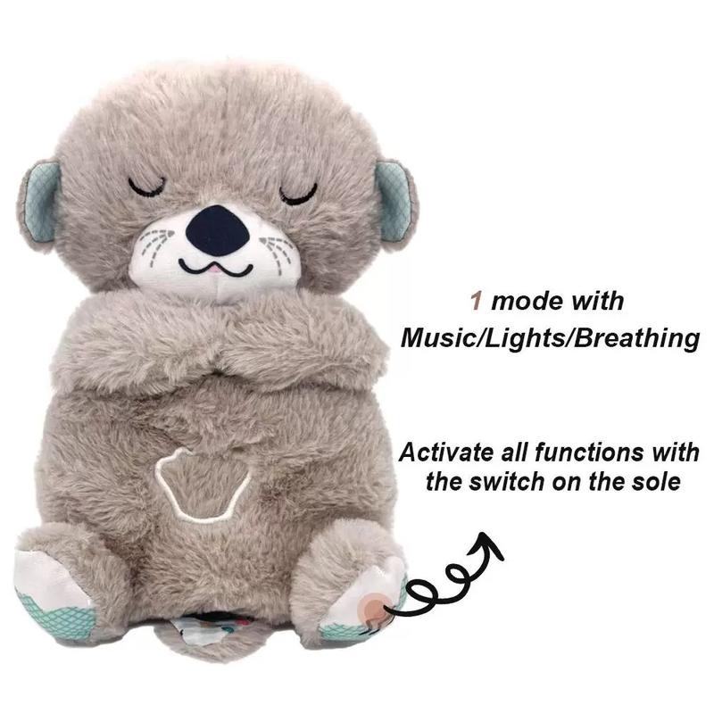 Soothe Snuggle Otter Plush toy, Soothing Breathing Puppy Stuffed Animal for Anxiety Adults and Kids, Sleeping Dog Plushies with Realistic Breathing Motion and Lights Music