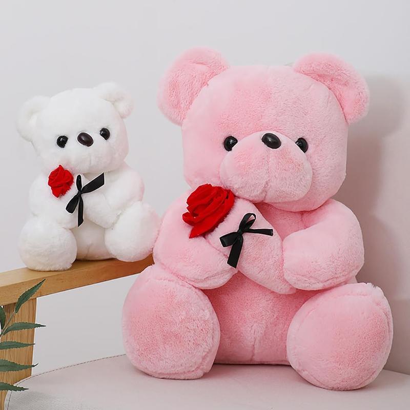 12 inch Teddy Bear Stuffed Animal with Rose, Soft Cuddly Stuffed Plush Bear, Gifts for Kids Baby Toddlers on Baby Shower, Valentine's Day (Pink)