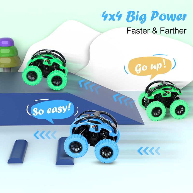 2 Pack Car Toys for 3 4 5 6 Year Old Boy Girl, Pull Back Cars Toys for Toddler Age 3-6, Monster Trucks Pull Back Vehicles Toys, 360° Rotating Stunt Car Toys for Kids Christmas Birthday Gifts