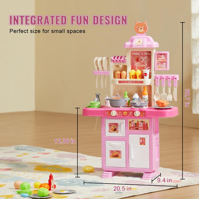 VEVOR Kids Kitchen Playset, Toddler Kitchen with Cooking Stove with Steam, Sounds and Lights, Play Kitchen Set with 48 PCS Cooking Accessory Set for Toddlers, Preschoolers, Children Ages 3-5, Pink