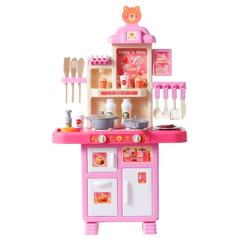 VEVOR Kids Kitchen Playset, Toddler Kitchen with Cooking Stove with Steam, Sounds and Lights, Play Kitchen Set with 48 PCS Cooking Accessory Set for Toddlers, Preschoolers, Children Ages 3-5, Pink