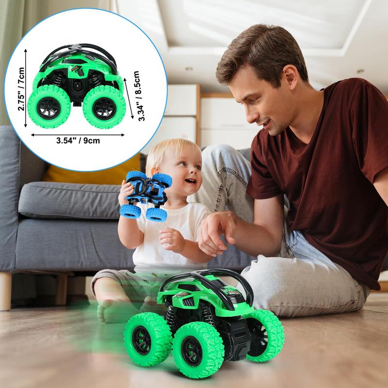 2 Pack Car Toys for 3 4 5 6 Year Old Boy Girl, Pull Back Cars Toys for Toddler Age 3-6, Monster Trucks Pull Back Vehicles Toys, 360° Rotating Stunt Car Toys for Kids Christmas Birthday Gifts