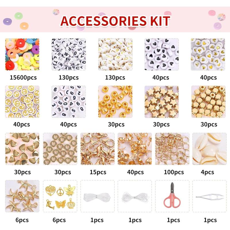 15600 count Clay Beads Bracelet Making Kit, 156 Colors Polymer Beads Spacer Heishi Beads, Flat Preppy Beads for  Making Kit with Charms, DIY Crafts Gift