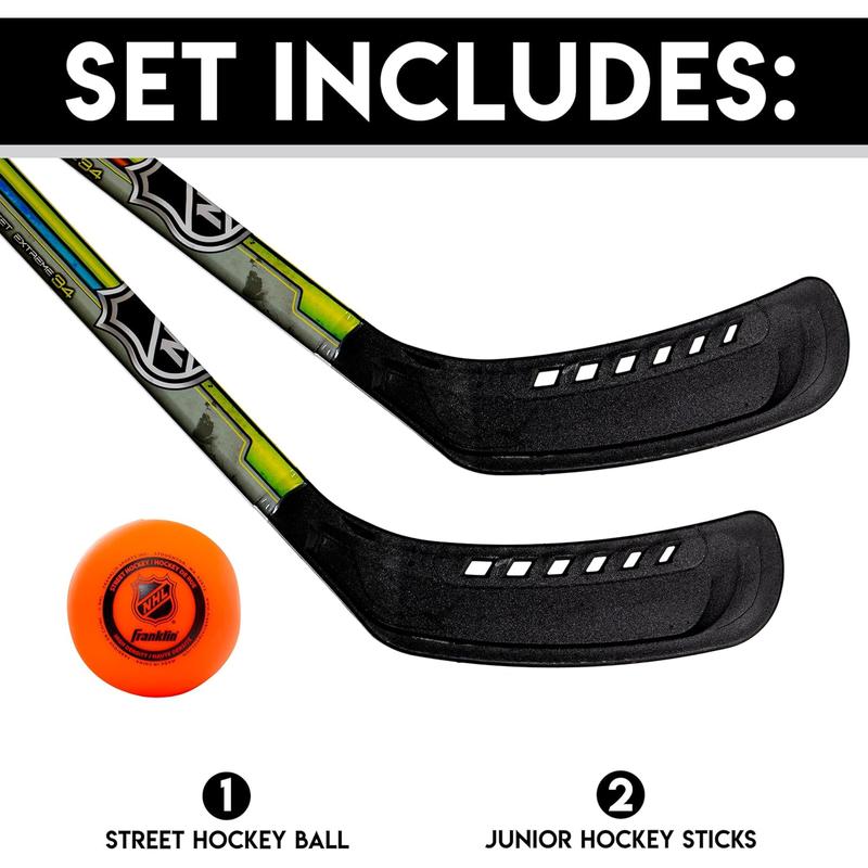 Franklin Sports NHL Kids Street Hockey Stick Set - Includes (2) Youth Street Hockey Sticks + (1) Outdoor Roller Hockey Ball - Perfect Hockey Starter Set for Kids Franklin Sports