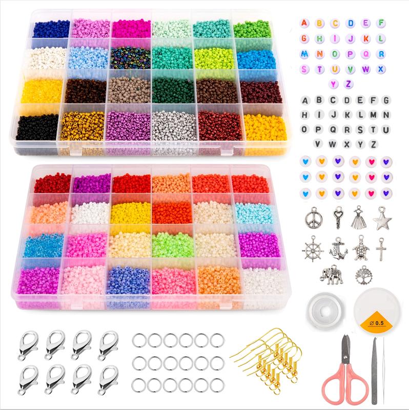 35000+ Pcs Beads for Jewelry Making, 2mm – Glass Beads with Letters, Hearts & Charms – Seed Beads for Bracelets, Rings, Necklace, Waist Chain