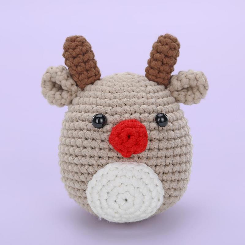 Christmas Reindeer Crochet Starter Kit, Knitting Tools, Polyester Yarn, Stuffed Filler, Needle, Plastic Eyes, Marker Buckle, PDF Instruction & Video Tutorial