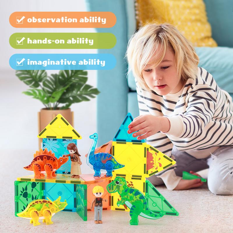 Dinosaur Magnetic Tiles,Animals Magnet Building Blocks Toys Dino World,3D STEM Educational Magnetic Tiles for Boys Girls kids,Christmas gifts