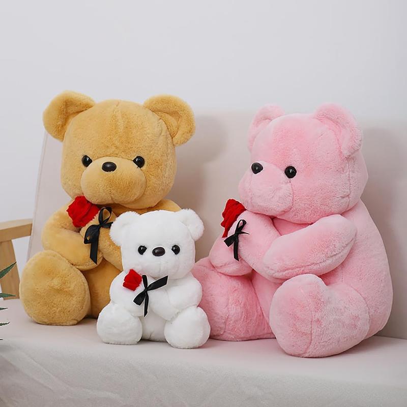 12 inch Teddy Bear Stuffed Animal with Rose, Soft Cuddly Stuffed Plush Bear, Gifts for Kids Baby Toddlers on Baby Shower, Valentine's Day (Pink)