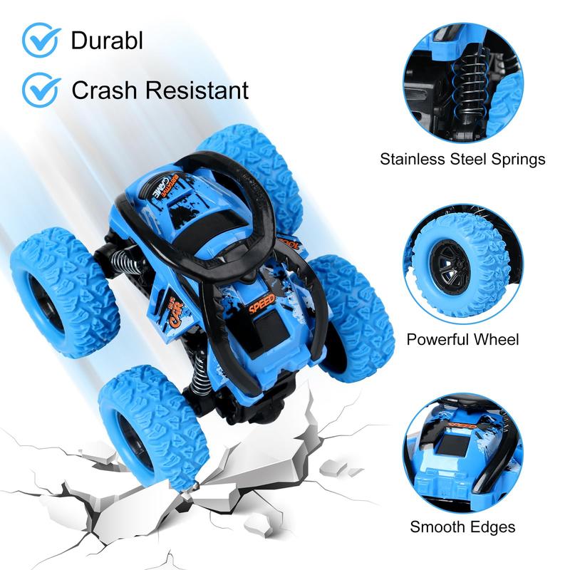 2 Pack Car Toys for 3 4 5 6 Year Old Boy Girl, Pull Back Cars Toys for Toddler Age 3-6, Monster Trucks Pull Back Vehicles Toys, 360° Rotating Stunt Car Toys for Kids Christmas Birthday Gifts