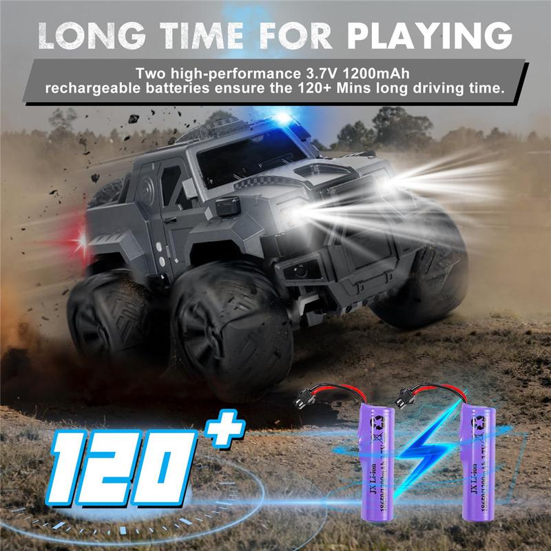 Remote Control Off-Road Climbing Car with Lights and Spray 2.4G Remote Control High-Speed 10 km h,120 Mins Playtime 1: 16 Remote Control Car Toy