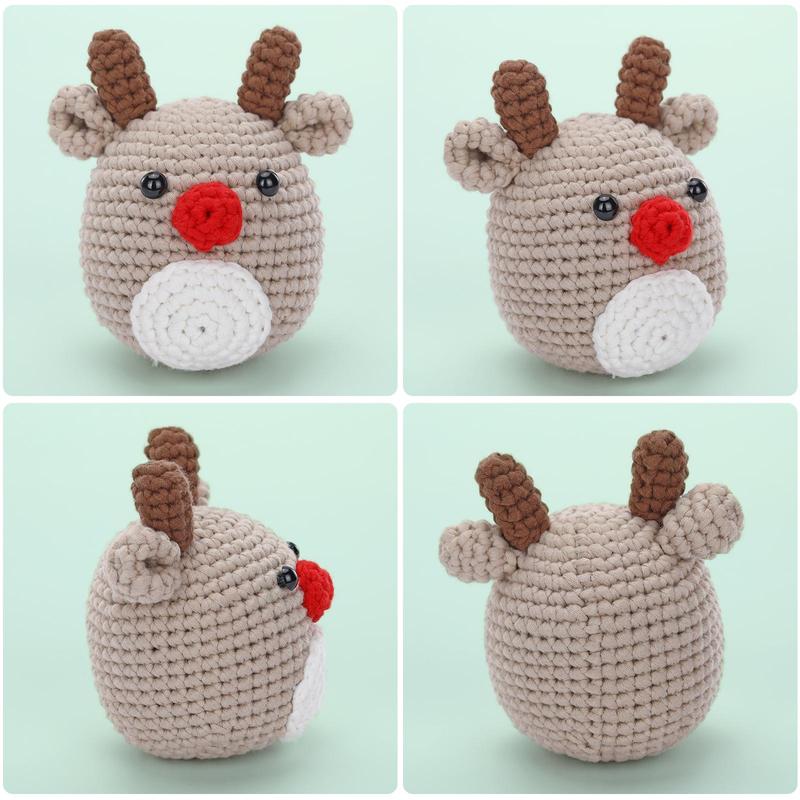 Christmas Reindeer Crochet Starter Kit, Knitting Tools, Polyester Yarn, Stuffed Filler, Needle, Plastic Eyes, Marker Buckle, PDF Instruction & Video Tutorial