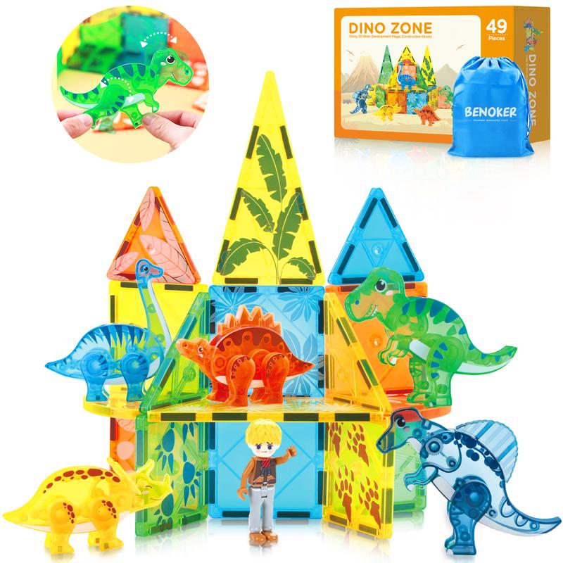 Dinosaur Magnetic Tiles,Animals Magnet Building Blocks Toys Dino World,3D STEM Educational Magnetic Tiles for Boys Girls kids,Christmas gifts