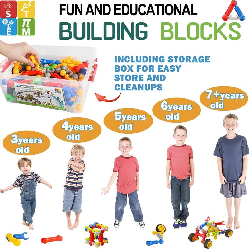 170 count STEM Building Toys for Kids Ages 4-8, Building Blocks Educational Construction Engineering Building Kit for Ages 3 4 5 6 7 8 9 Year Old Creative Kids Games, Christmas Birthday Gifts Boys Girls