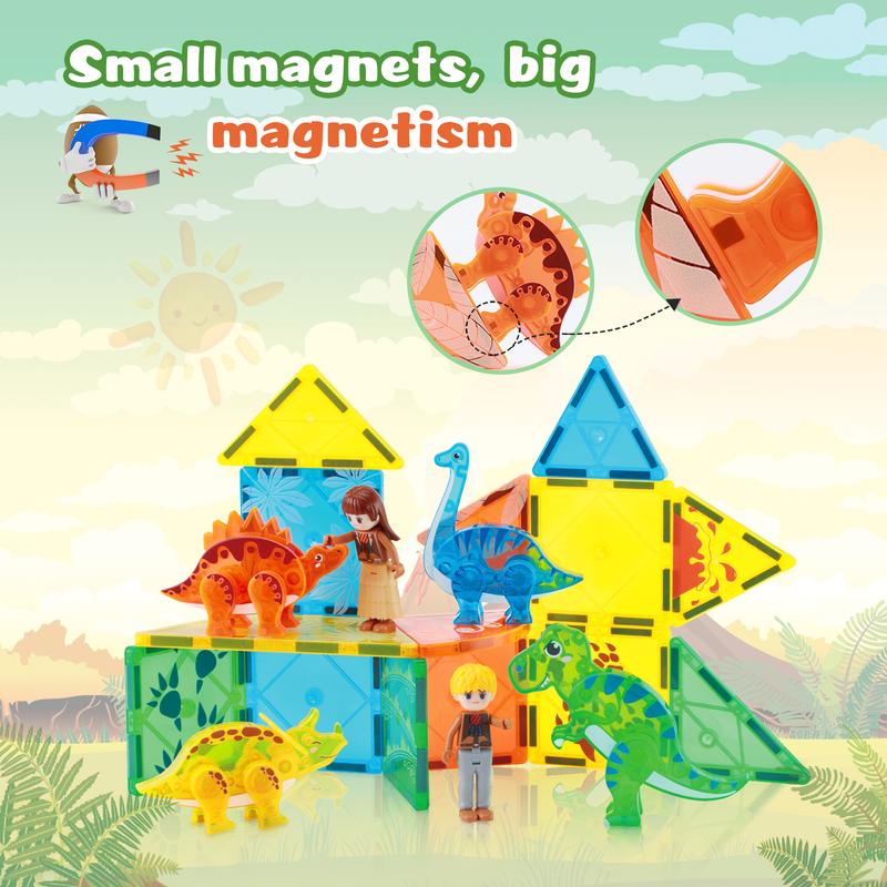 Dinosaur Magnetic Tiles,Animals Magnet Building Blocks Toys Dino World,3D STEM Educational Magnetic Tiles for Boys Girls kids,Christmas gifts