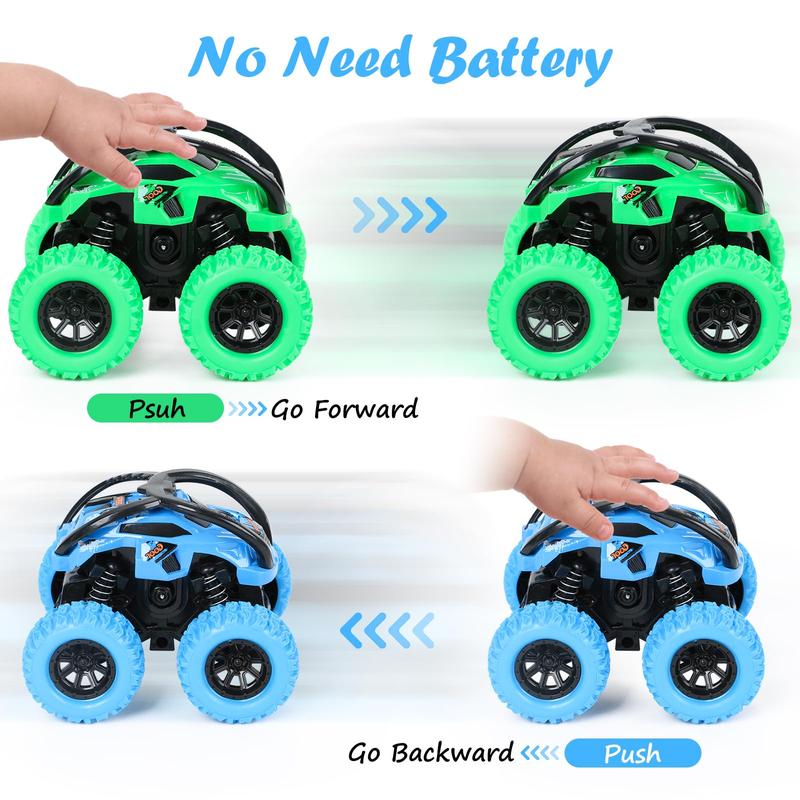 2 Pack Car Toys for 3 4 5 6 Year Old Boy Girl, Pull Back Cars Toys for Toddler Age 3-6, Monster Trucks Pull Back Vehicles Toys, 360° Rotating Stunt Car Toys for Kids Christmas Birthday Gifts