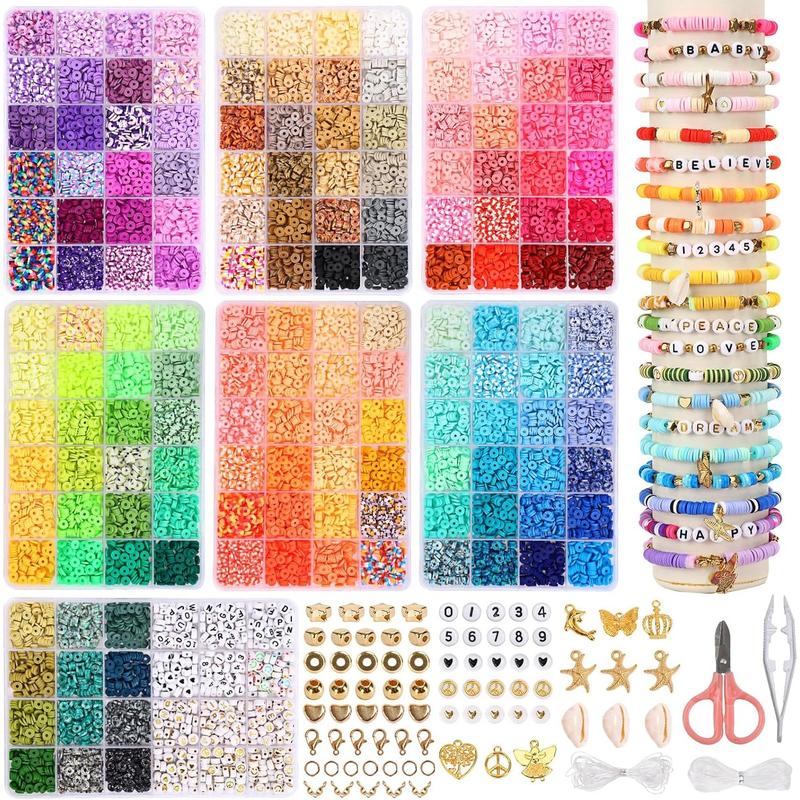 15600 count Clay Beads Bracelet Making Kit, 156 Colors Polymer Beads Spacer Heishi Beads, Flat Preppy Beads for  Making Kit with Charms, DIY Crafts Gift