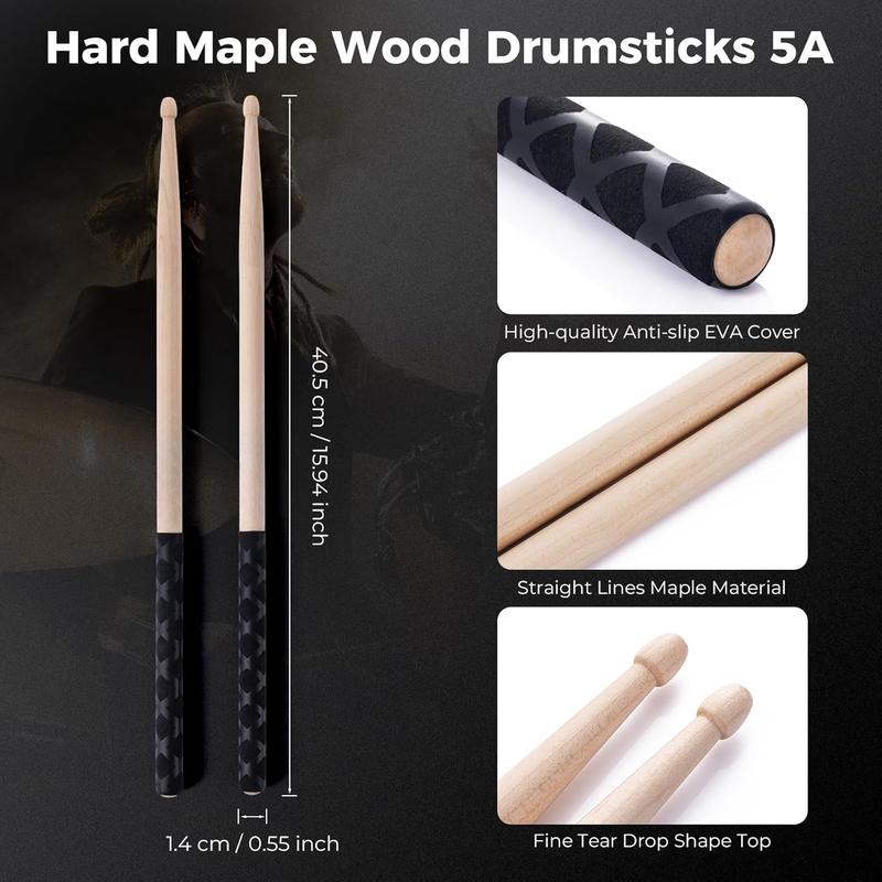 Drum Sticks 15 Pairs Classic 5A Drumsticks,  Maple  Drumsticks for Drums Adults  and Beginners with ANTI-SLIP Handles