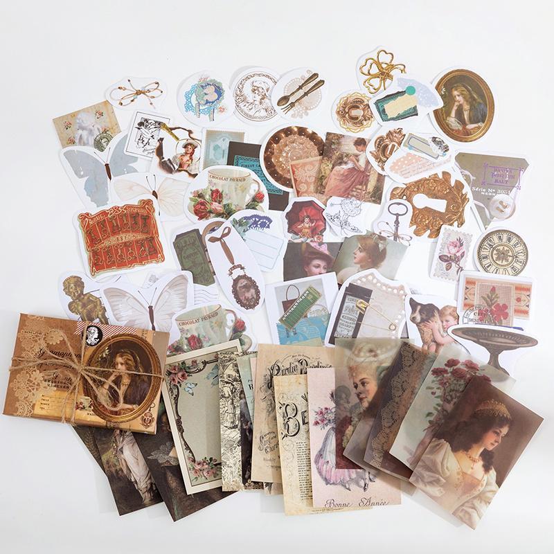 Vintage Style Stickers, 60pcs pack Scrapbooking & Journal Making Material Paper, DIY Decorative Stickers For Stationery Computer Water Bottle