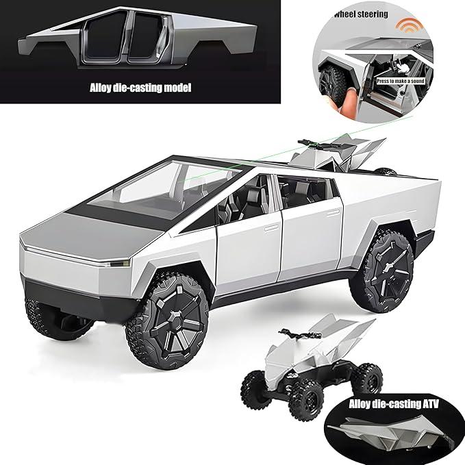 1:32 Scale Tesla Cybertruck Toy Model with Sound & Light Effects - Pull-Back Action Pickup Car for Kids, Realistic Details, Perfect Gift for Car Enthusiasts