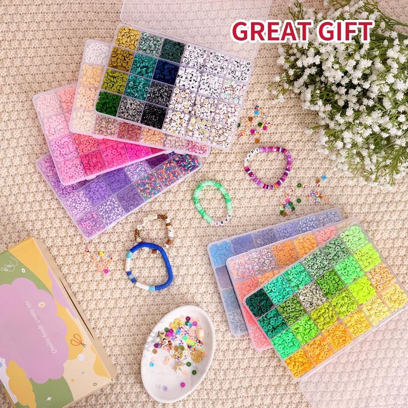 15600 count Clay Beads Bracelet Making Kit, 156 Colors Polymer Beads Spacer Heishi Beads, Flat Preppy Beads for  Making Kit with Charms, DIY Crafts Gift