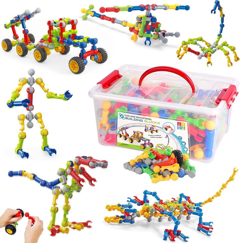 170 count STEM Building Toys for Kids Ages 4-8, Building Blocks Educational Construction Engineering Building Kit for Ages 3 4 5 6 7 8 9 Year Old Creative Kids Games, Christmas Birthday Gifts Boys Girls