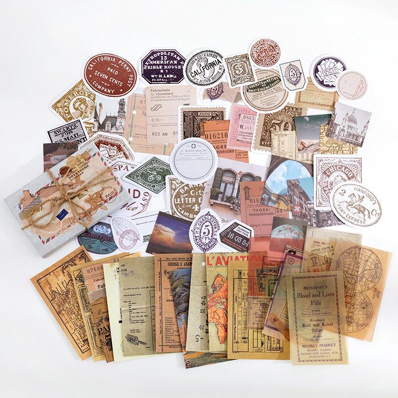 Vintage Style Stickers, 60pcs pack Scrapbooking & Journal Making Material Paper, DIY Decorative Stickers For Stationery Computer Water Bottle