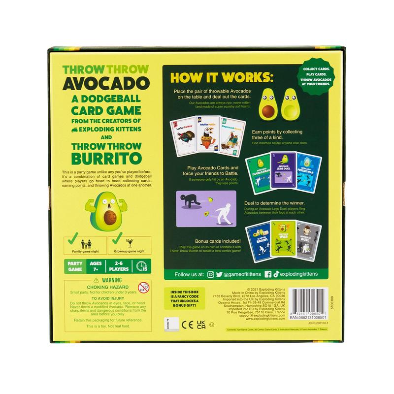 Throw Throw Avocado - A Hilarious Dodgeball Card Game with Squishy Foam Avocados - Perfect For Adults, Families, Teens & Kids - Ages 7+ - 2-6 Players