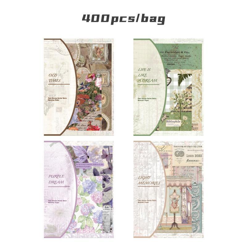 Vintage Plant Pattern Material Paper, 400 Sheets set Gift Packaging Paper, DIY Decorative Paper for Scrapbook & Journal Making & Gift Wrapping