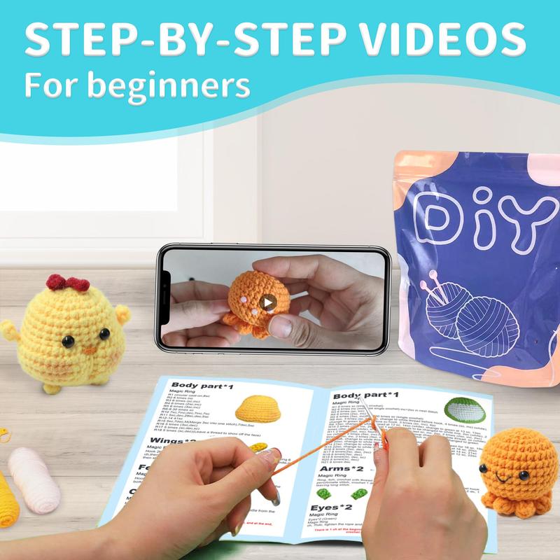 Cute Animal Design Crochet Kit for Beginners, 4 Counts set Crochet Starter Kit with Tutorials For Gift, DIY Crocheting Knitting Kit, DIY Kits, Stuffed Animals, Christmas Gift