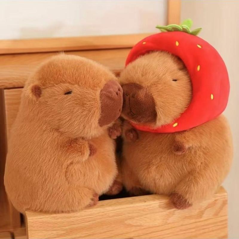 Strawberry Capybara Plush Toy, Summer Gifts, Cute Capybara Anime Fluffy Toy, Creative Birthday and Holiday Gift Options, Room Decor, Thanksgiving, Chrismats Gift Set