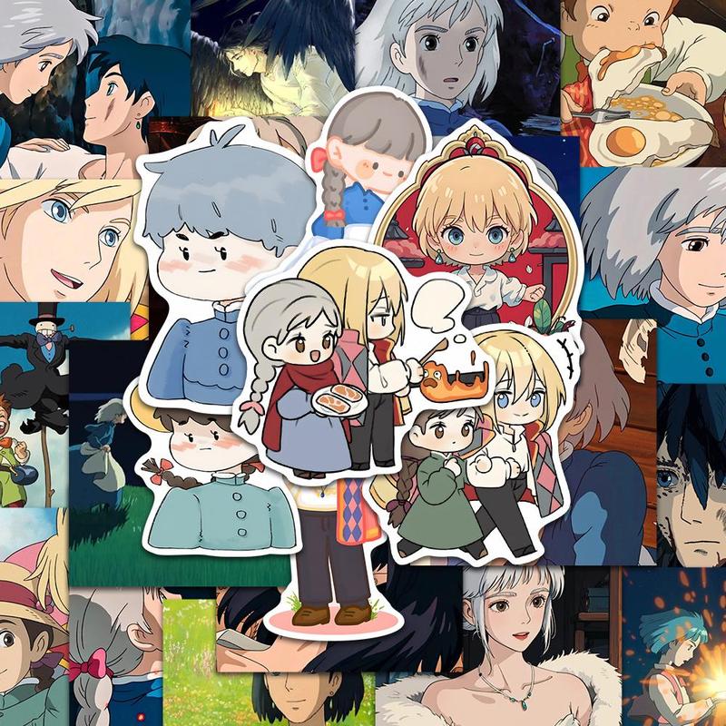 Howl's Moving Castle Series Sticker (50pcs pack), Self Adhesive Scrapbook Sticker, Journal Sticker for Gift Greeting Card Water Bottle Laptop Phone