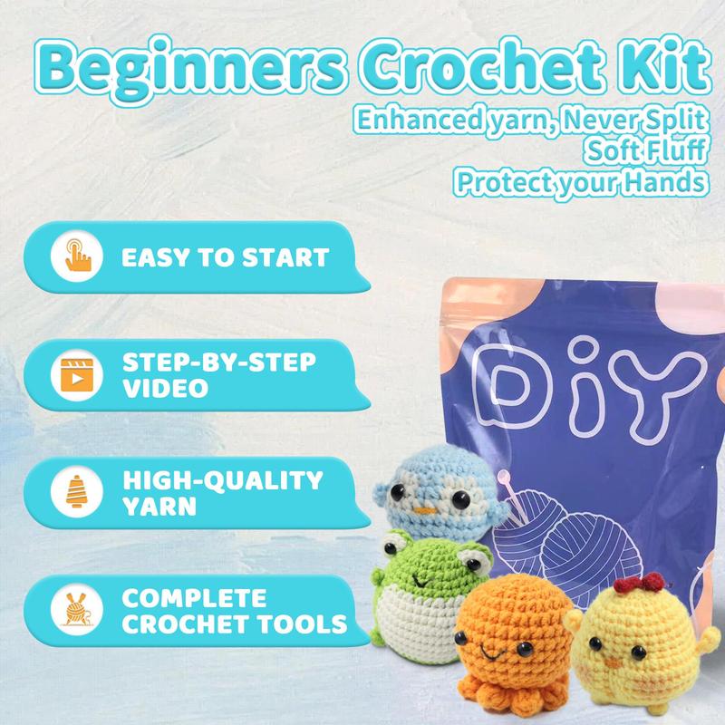 Cute Animal Design Crochet Kit for Beginners, 4 Counts set Crochet Starter Kit with Tutorials For Gift, DIY Crocheting Knitting Kit, DIY Kits, Stuffed Animals, Christmas Gift