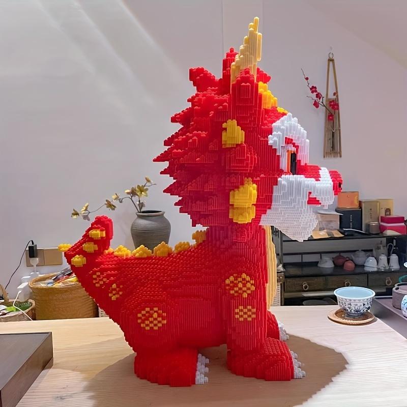 Flame Dragon Building Blocks Set - Decorative embedded building blocks for office reception, living room, study room; suitable for festivals, Christmas gifts for friends; educational toys Christmas toys