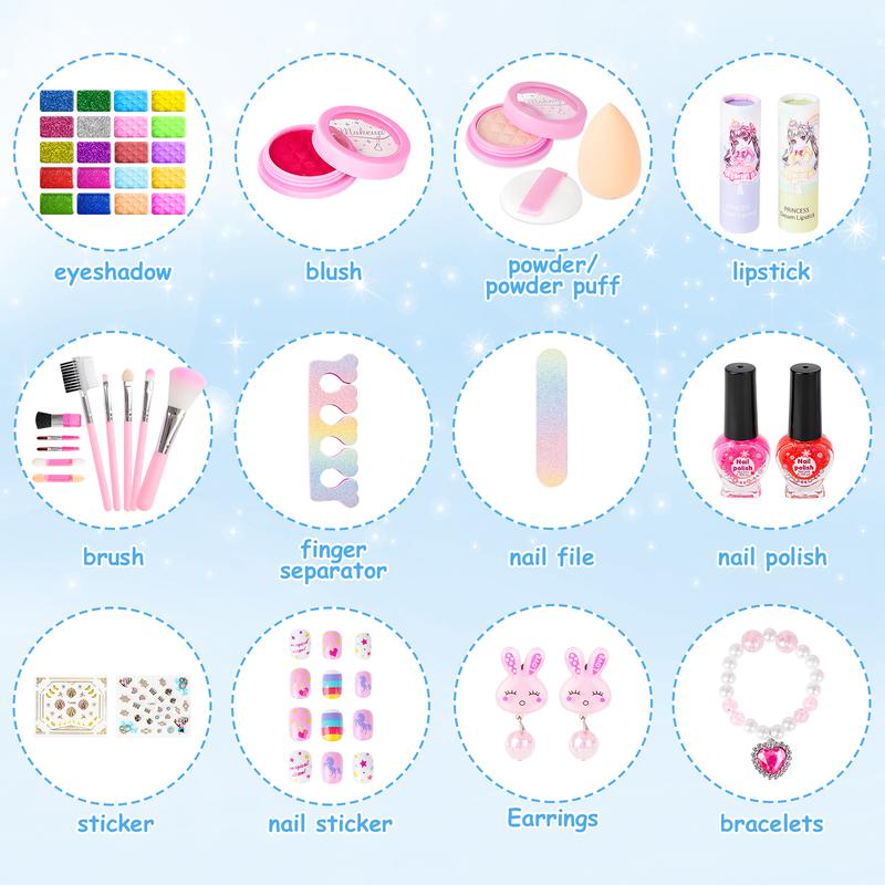 deAO Pretend Play Makeup Kit,Washable Makeup Kit with Unicorn Bag,Make Up Kit for Christmas Birthday Gifts