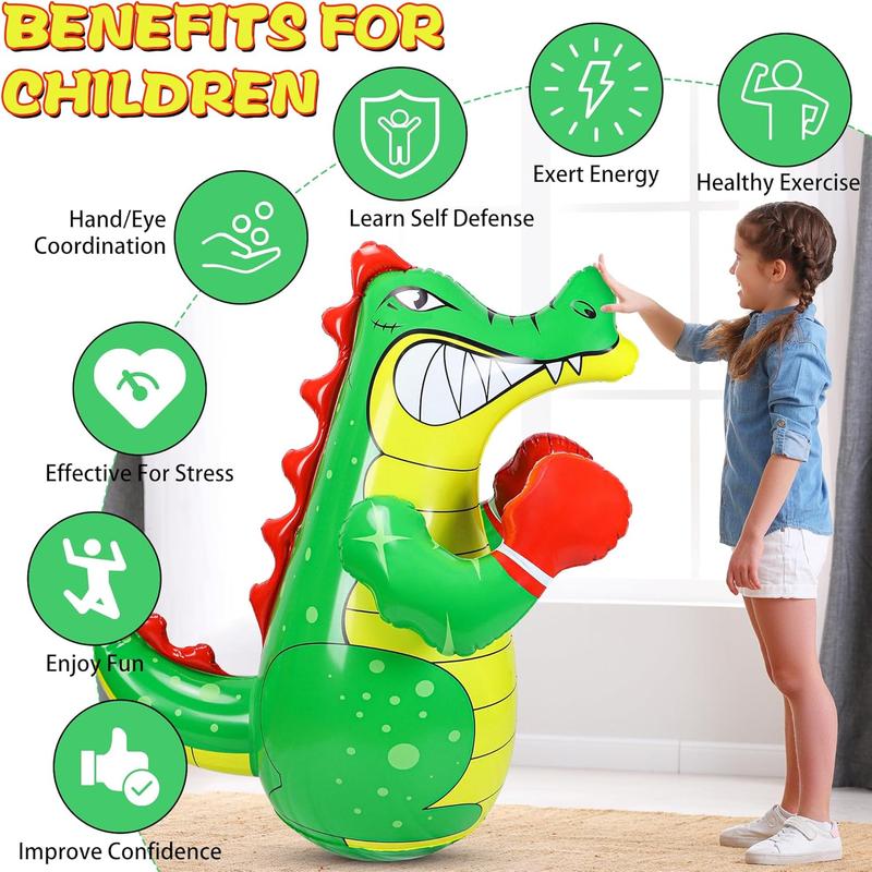 Inflatable Punching Bag for Kids, Bop Bag Inflatable Punching Toy, Inflatable Crocodile with Instant Bounce Back Movement, Ring Toss Fun, Throwing Game for Kids (47 Height)