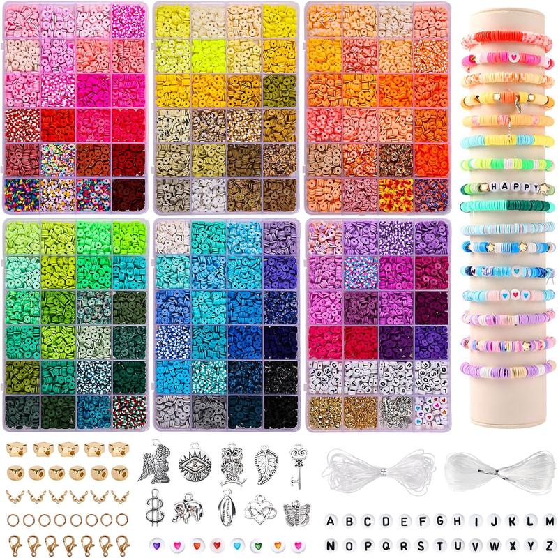 14000 count 136 Colors Clay Beads Bracelet Making Kit 6 Boxes Friendship Bracelet Kit Flat Polymer Clay Beads Spacer Heishi Beads for  Making with Pendant Charms Kit friendship  bracelet