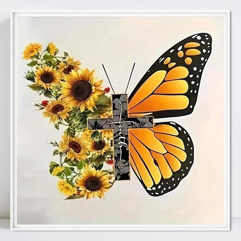 Butterfly & Sunflower Pattern DIY Diamond Arts Colorful Painting Kit without Frame, 1 Set DIY 5D Diamond Arts Painting for Home Bedroom Wall Decor